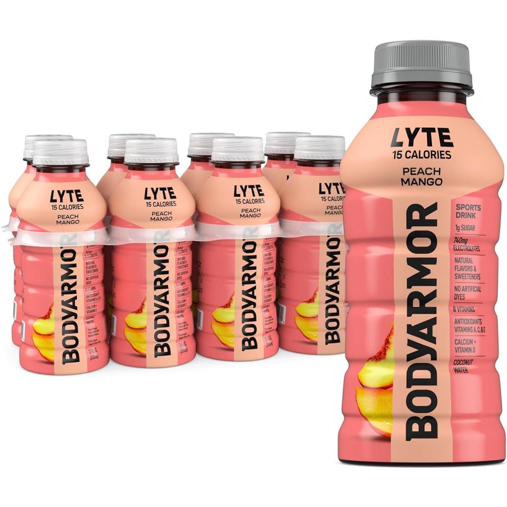 imageBODYARMOR LYTE Sports Drink LowCalorie Sports Beverage Peach Mango Coconut Water Hydration Natural Flavors With Vitamins PotassiumPacked Electrolytes Perfect For Athletes 20Fl Oz Pack of 6Lyte Peach Mango