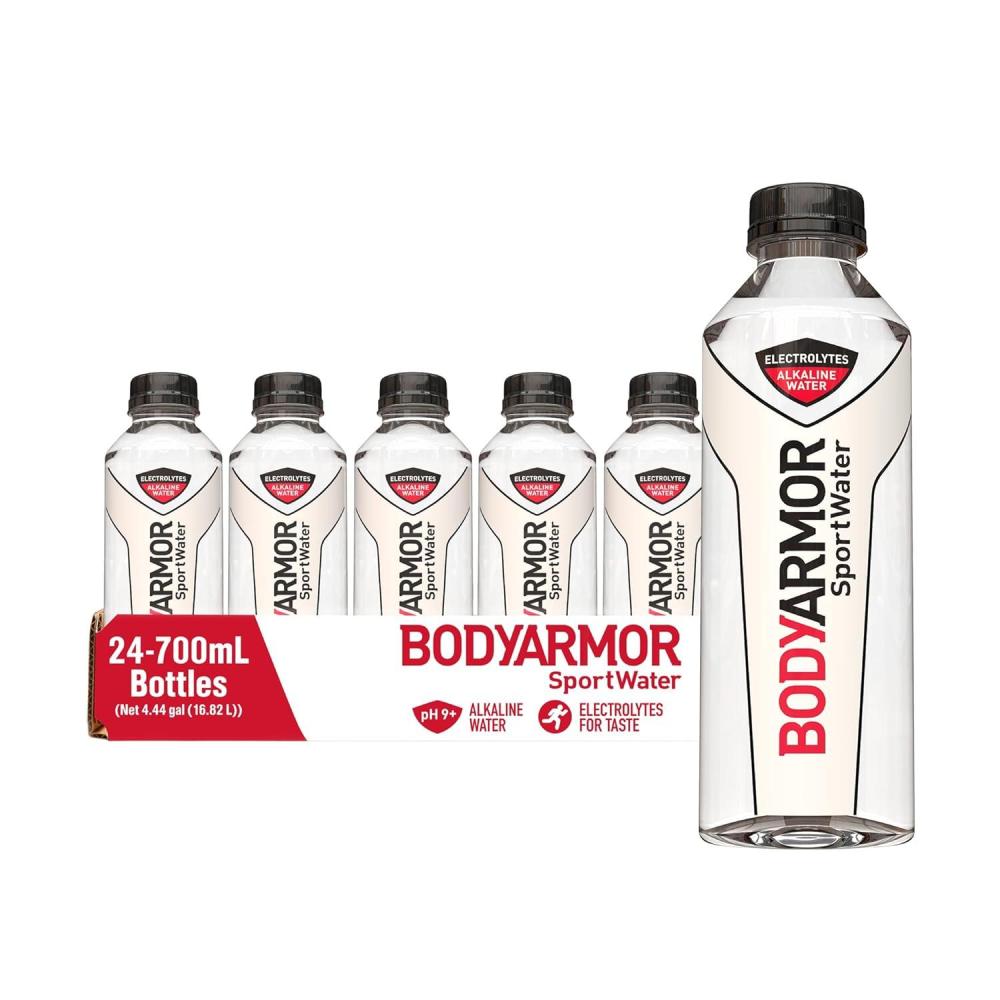 imageBODYARMOR SportWater Alkaline Water Superior Hydration High Alkaline Water pH 9 Electrolytes Perfect for your Active Lifestyle 1 Liter Pack of 12Alkaline  Bottle