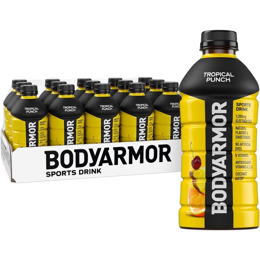 imageBODYARMOR Sports Drink Sports Beverage Fruit Punch Coconut Water Hydration Natural Flavors With Vitamins PotassiumPacked Electrolytes Perfect For Athletes 28 Fl Oz Pack of 15Tropical Punch