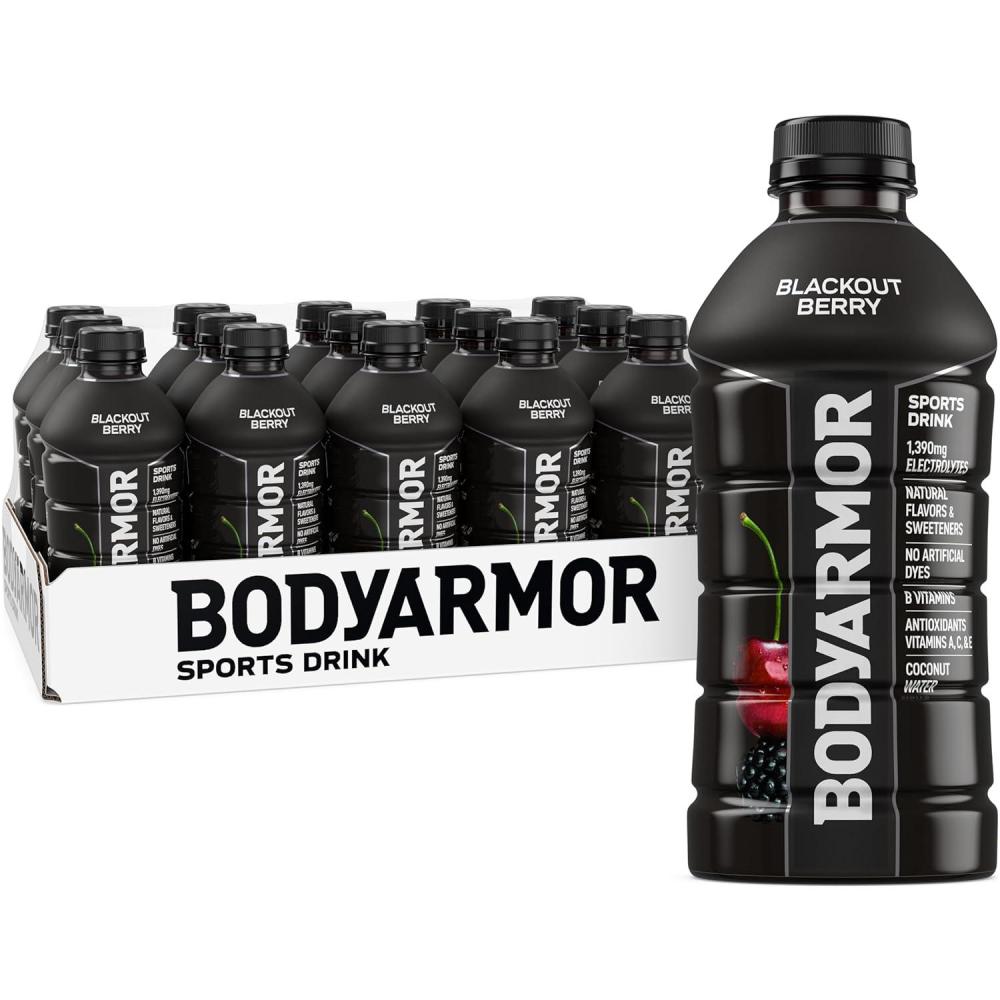 imageBODYARMOR Sports Drink Sports Beverage Fruit Punch Coconut Water Hydration Natural Flavors With Vitamins PotassiumPacked Electrolytes Perfect For Athletes 28 Fl Oz Pack of 15Blackout Berry