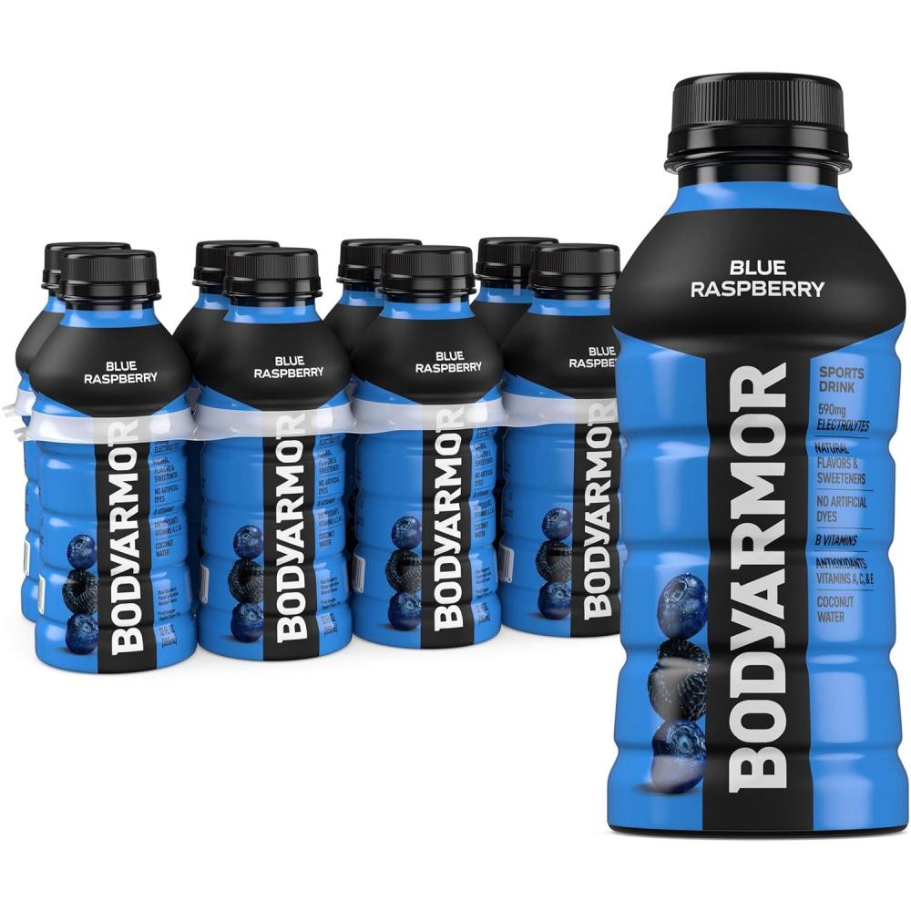 imageBODYARMOR Sports Drink Sports Beverage Strawberry Banana Coconut Water Hydration Natural Flavors With Vitamins PotassiumPacked Electrolytes Perfect For Athletes 12 Fl Oz Pack of 8Blue Raspberry