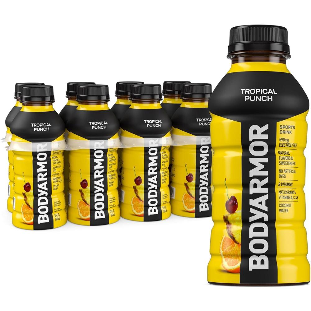 imageBODYARMOR Sports Drink Sports Beverage Strawberry Banana Coconut Water Hydration Natural Flavors With Vitamins PotassiumPacked Electrolytes Perfect For Athletes 12 Fl Oz Pack of 8Tropical Punch