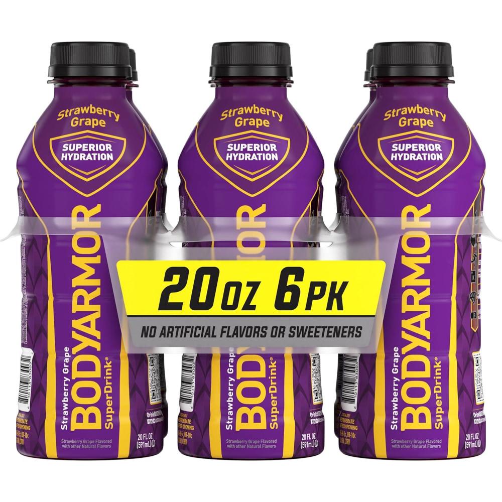 imageBODYARMOR Sports Drink Sports Beverage Strawberry Grape Coconut Water Hydration Natural Flavors With Vitamins PotassiumPacked Electrolytes Perfect For Athletes 20 Fl Oz Pack of 6