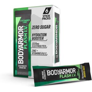 BODYARMOR Caffeinated Flash I.V. Electrolyte Packets – Dragonfruit Berry – Zero Sugar Energy Drink Mix, Single Serve Packs, Hydration for Pre Workout, Travel Essentials, Active Lifestyle (6 Count)(Cucumber Lime)