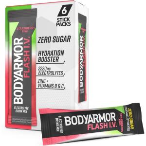 BODYARMOR Caffeinated Flash I.V. Electrolyte Packets – Dragonfruit Berry – Zero Sugar Energy Drink Mix, Single Serve Packs, Hydration for Pre Workout, Travel Essentials, Active Lifestyle (6 Count)(Strawberry Kiwi)