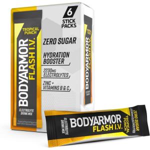 BODYARMOR Caffeinated Flash I.V. Electrolyte Packets – Dragonfruit Berry – Zero Sugar Energy Drink Mix, Single Serve Packs, Hydration for Pre Workout, Travel Essentials, Active Lifestyle (6 Count)(Tropical Punch)