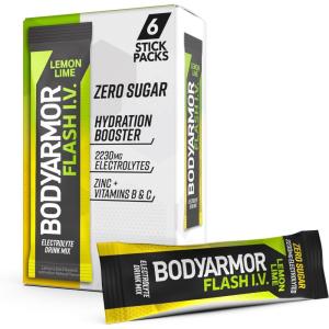 BODYARMOR Caffeinated Flash I.V. Electrolyte Packets – Dragonfruit Berry – Zero Sugar Energy Drink Mix, Single Serve Packs, Hydration for Pre Workout, Travel Essentials, Active Lifestyle (6 Count)(Lemon Lime)