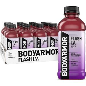 BODYARMOR Flash I.V. Electrolyte Beverage, Strawberry Kiwi, Hydration Drink with Coconut Water For Rapid Rehydration, Post Workout Recovery, 20 Fl Oz (Pack of 12)(Grape)