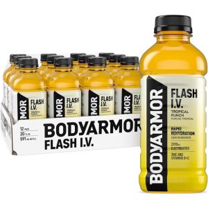 BODYARMOR Flash I.V. Electrolyte Beverage, Strawberry Kiwi, Hydration Drink with Coconut Water For Rapid Rehydration, Post Workout Recovery, 20 Fl Oz (Pack of 12)(Tropical Punch)