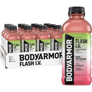 BODYARMOR Flash I.V. Electrolyte Beverage, Strawberry Kiwi, Hydration Drink with Coconut Water For Rapid Rehydration, Post Workout Recovery, 20 Fl Oz (Pack of 12)(Strawberry Kiwi)