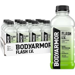 BODYARMOR Flash I.V. Electrolyte Beverage, Strawberry Kiwi, Hydration Drink with Coconut Water For Rapid Rehydration, Post Workout Recovery, 20 Fl Oz (Pack of 12)(Cucumber Lime)