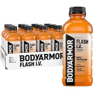 BODYARMOR Flash I.V. Electrolyte Beverage, Strawberry Kiwi, Hydration Drink with Coconut Water For Rapid Rehydration, Post Workout Recovery, 20 Fl Oz (Pack of 12)(Orange)