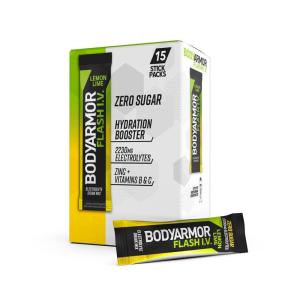 BODYARMOR Flash IV Electrolyte Packets, Lemon Lime – Zero Sugar Drink Mix, Single Serve Packs, Coconut Water Powder (15 Count)(Lemon Lime)