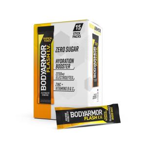 BODYARMOR Flash IV Electrolyte Packets, Lemon Lime – Zero Sugar Drink Mix, Single Serve Packs, Coconut Water Powder (15 Count)(Tropical Punch)