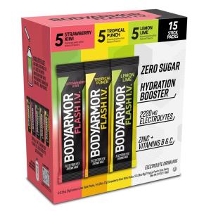 BODYARMOR Flash IV Electrolyte Packets, Lemon Lime – Zero Sugar Drink Mix, Single Serve Packs, Coconut Water Powder (15 Count)(Variety Pack)