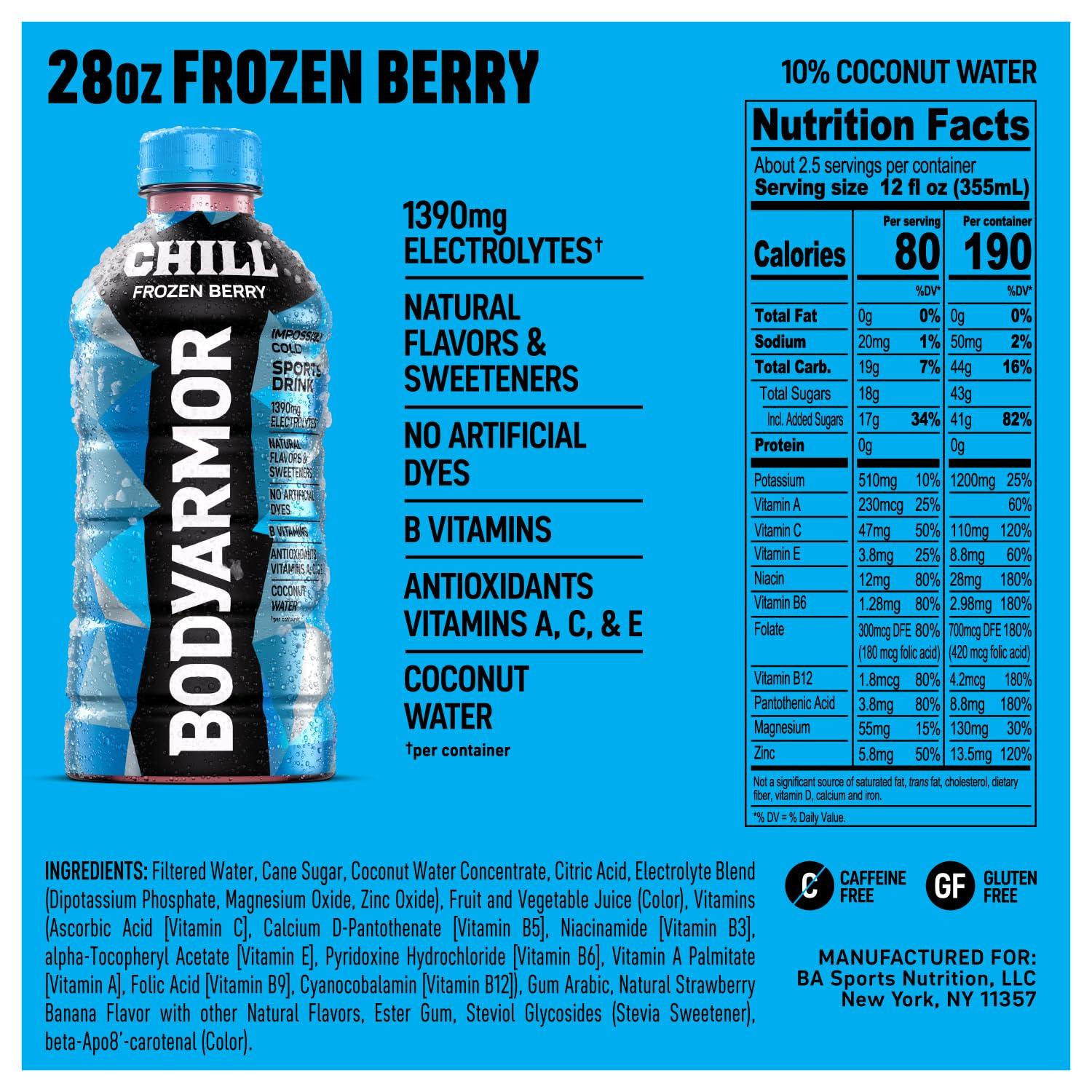 imageBODYARMOR Chill Frozen Berry 28 fl oz Pack of 15