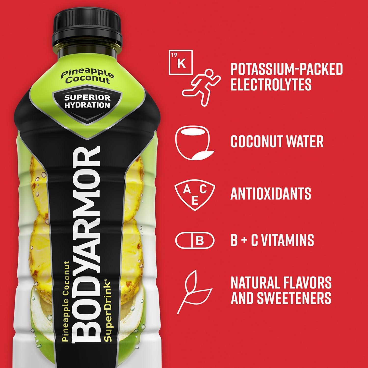 imageBODYARMOR Sports Drink Sports Beverage Blackout Berry Coconut Water Hydration Natural Flavors With Vitamins PotassiumPacked Electrolytes Perfect For Athletes 28 Fl Oz Pack of 12Pineapple Coconut