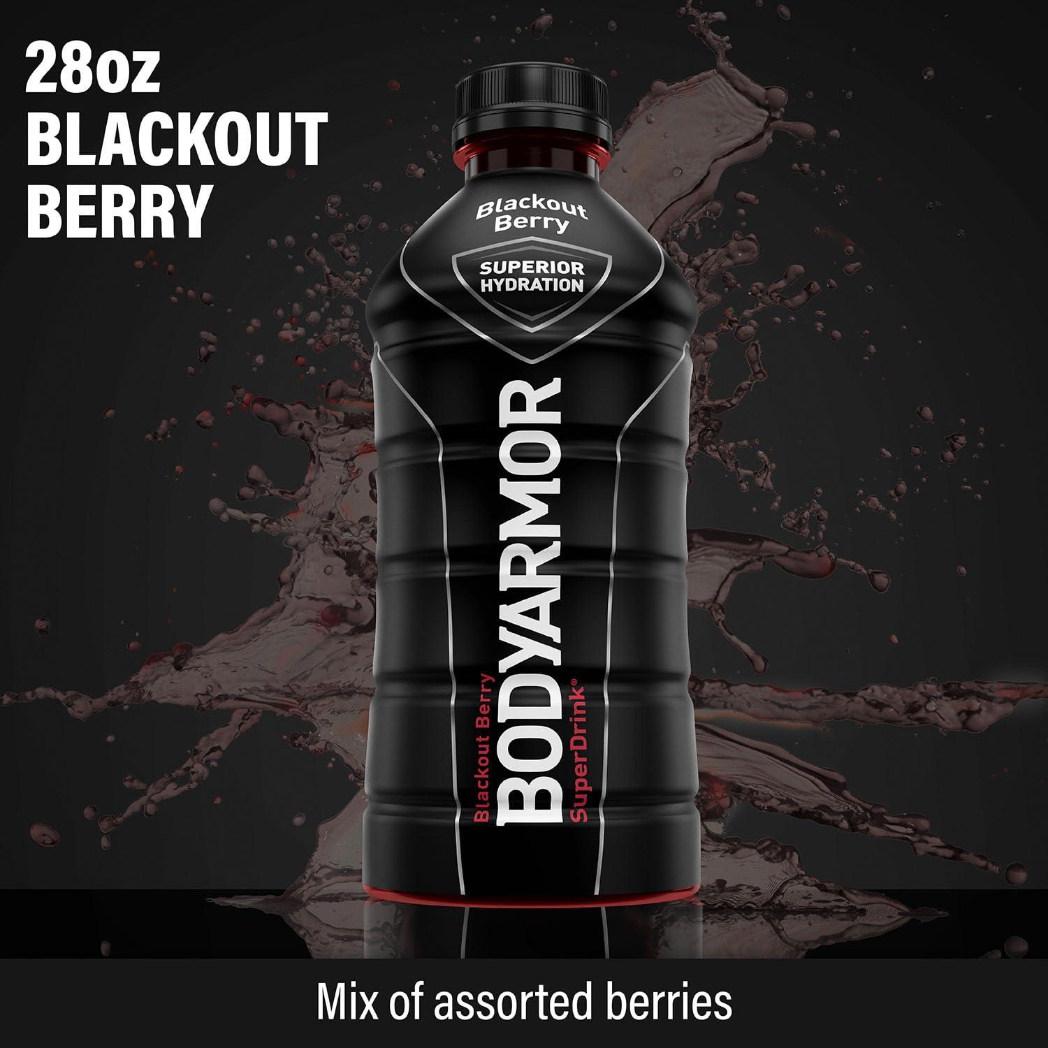 imageBODYARMOR Sports Drink Sports Beverage Blackout Berry Coconut Water Hydration Natural Flavors With Vitamins PotassiumPacked Electrolytes Perfect For Athletes 28 Fl Oz Pack of 12Blackout Berry