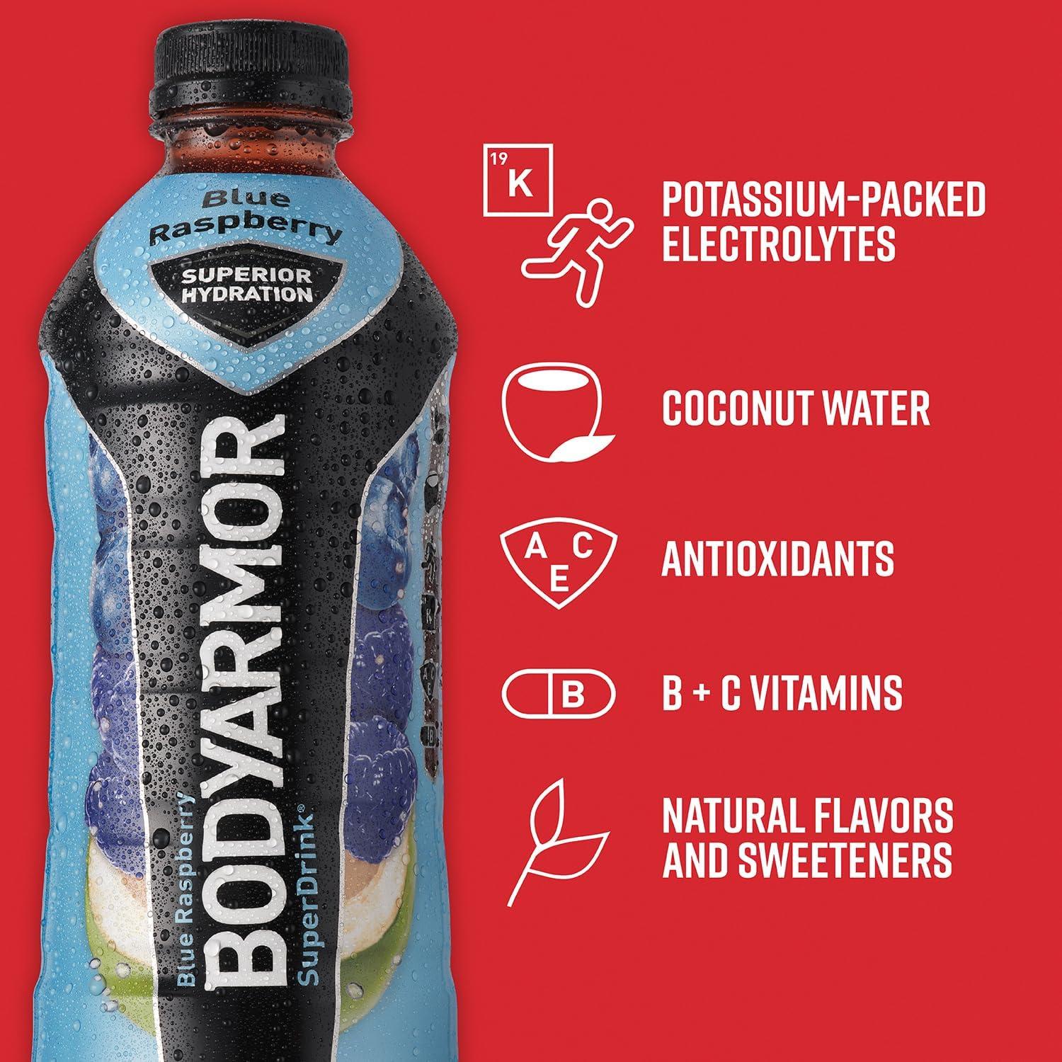 imageBODYARMOR Sports Drink Sports Beverage Blue Raspberry Coconut Water Hydration Natural Flavors With Vitamins PotassiumPacked Electrolytes Perfect For Athletes 28 Fl Oz Pack of 12