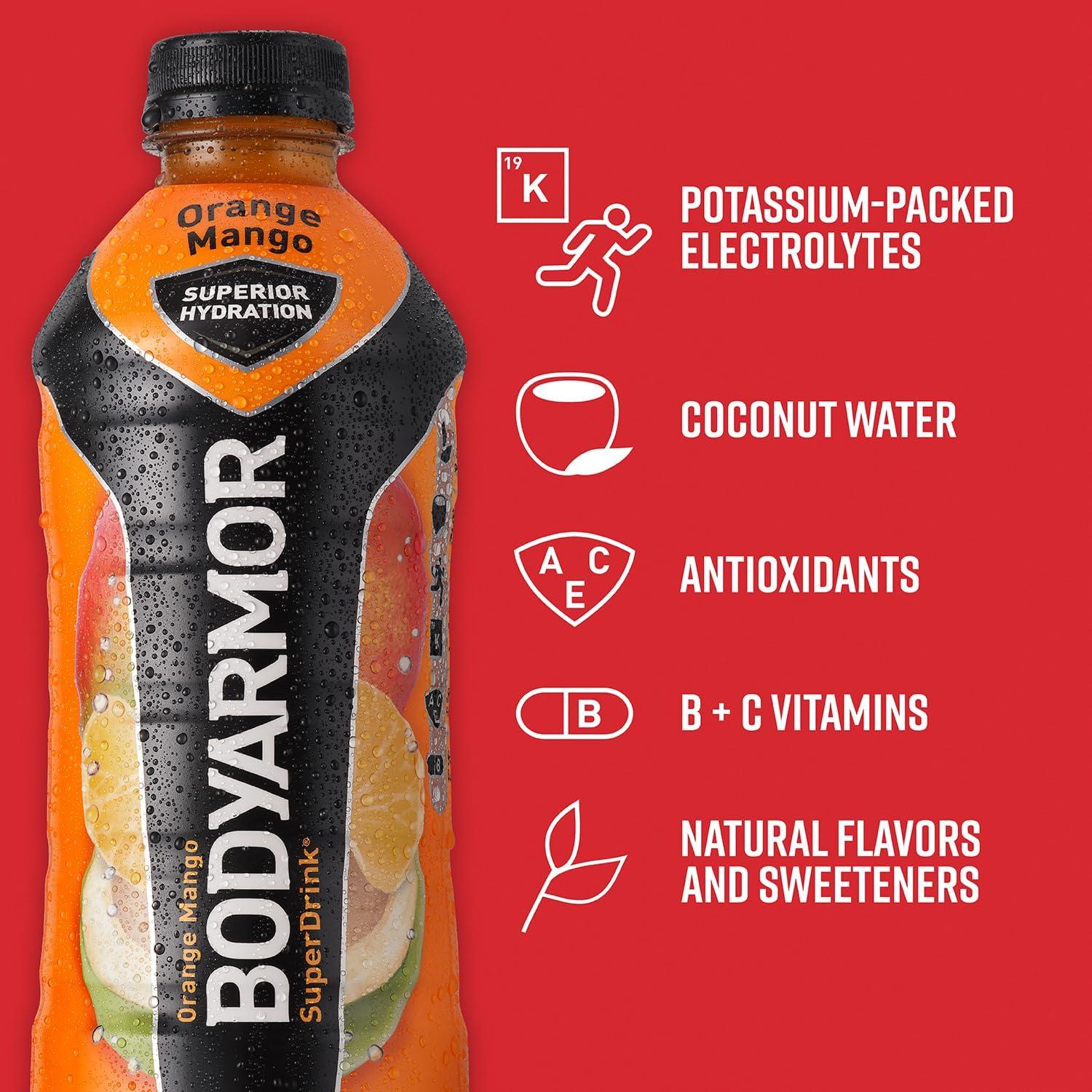 imageBODYARMOR Sports Drink Sports Beverage Orange Mango Coconut Water Hydration Natural Flavors With Vitamins PotassiumPacked Electrolytes Perfect For Athletes 28 Fl Oz Pack of 12