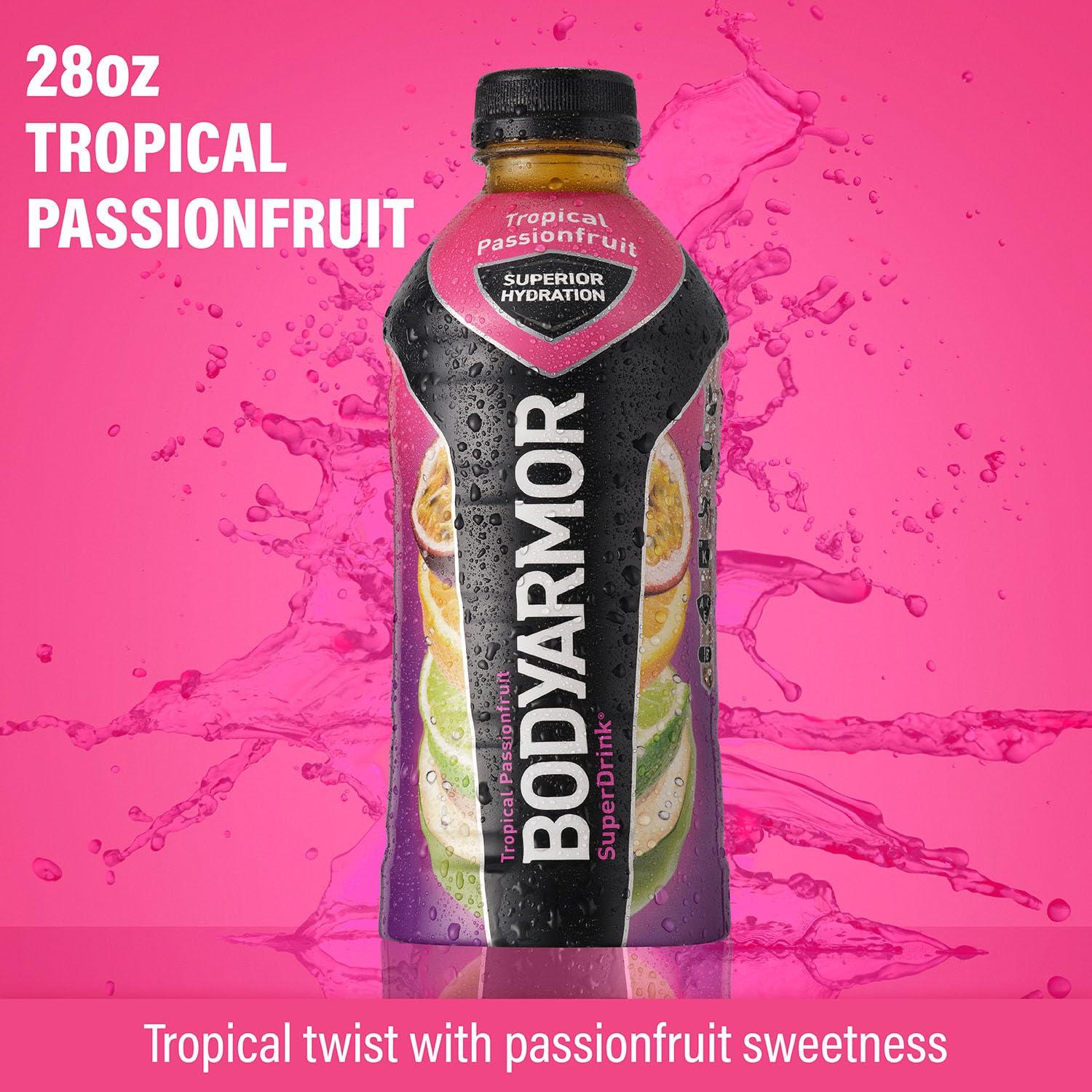 imageBODYARMOR Sports Drink Sports Beverage Tropical Passionfruit Coconut Water Hydration Natural Flavors With Vitamins PotassiumPacked Electrolytes Perfect For Athletes 28 Fl Oz Pack of 12