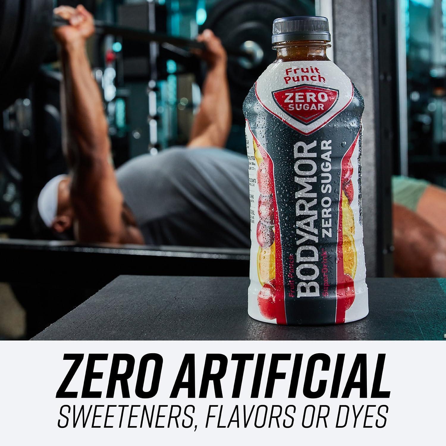 imageBODYARMOR ZERO Sugar Fruit Punch Sugar Free Sports Drink LowCalorie Hydration Natural Flavors with Potassium Packed Electrolytes Antioxidants and Bvitamins 28 fl oz Pack of 12