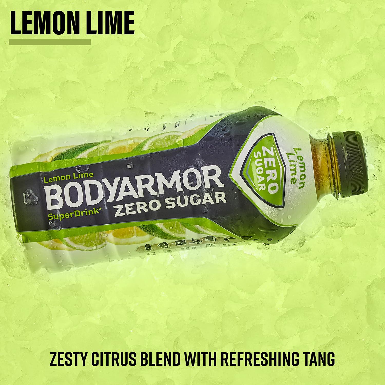 imageBODYARMOR ZERO Sugar Lemon Lime Sugar Free Sports Drink LowCalorie Hydration Natural Flavors with Potassium Packed Electrolytes Antioxidants and Bvitamins 28 fl oz Pack of 12