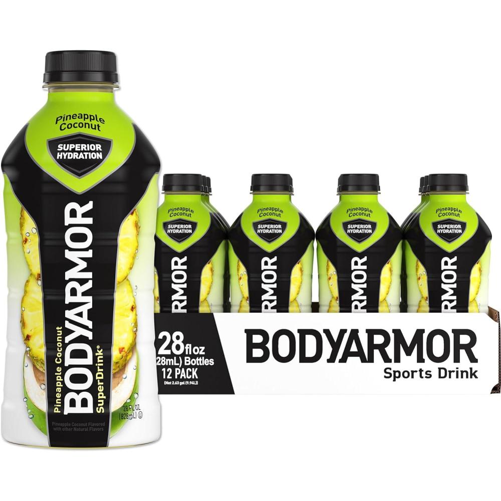 imageBODYARMOR Sports Drink Sports Beverage Blackout Berry Coconut Water Hydration Natural Flavors With Vitamins PotassiumPacked Electrolytes Perfect For Athletes 28 Fl Oz Pack of 12Pineapple Coconut