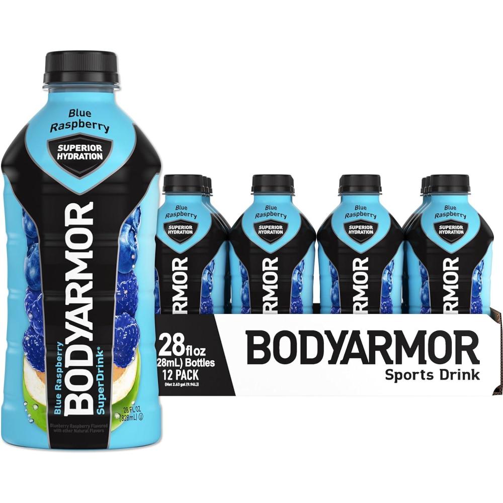 imageBODYARMOR Sports Drink Sports Beverage Blue Raspberry Coconut Water Hydration Natural Flavors With Vitamins PotassiumPacked Electrolytes Perfect For Athletes 28 Fl Oz Pack of 12