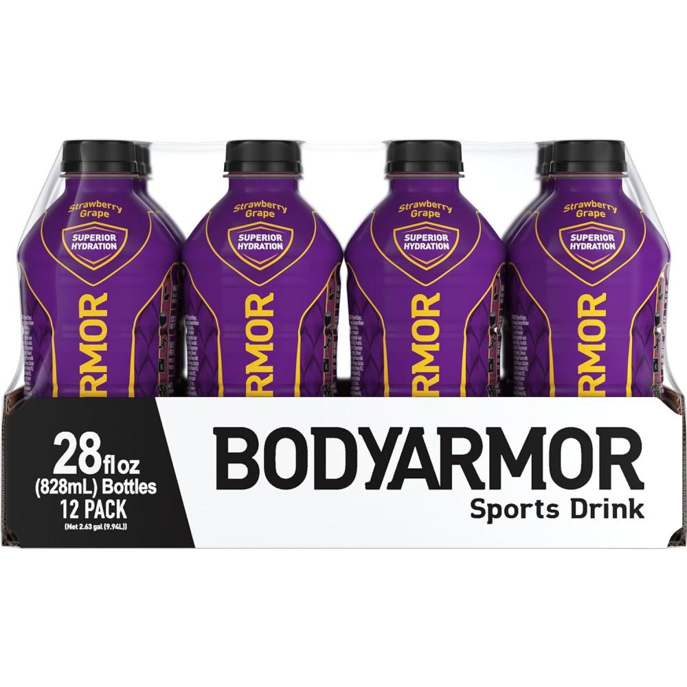 imageBODYARMOR Sports Drink Sports Beverage Strawberry Grape Coconut Water Hydration Natural Flavors With Vitamins PotassiumPacked Electrolytes Perfect For Athletes 28 Fl Oz Pack of 12