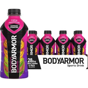 BODYARMOR Sports Drink Sports Beverage, Tropical Passionfruit, Coconut Water Hydration, Natural Flavors With Vitamins, Potassium-Packed Electrolytes, Perfect For Athletes, 28 Fl Oz (Pack of 12)
