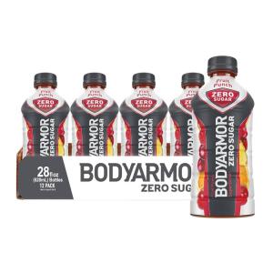 BODYARMOR ZERO Sugar Fruit Punch, Sugar Free Sports Drink – Low-Calorie Hydration – Natural Flavors with Potassium Packed Electrolytes, Antioxidants, and B-vitamins, 28 fl oz (Pack of 12)