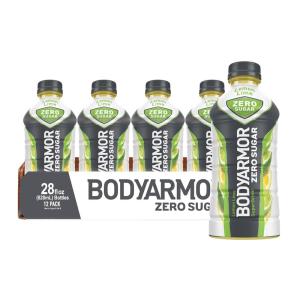 BODYARMOR ZERO Sugar Lemon Lime, Sugar Free Sports Drink – Low-Calorie Hydration – Natural Flavors with Potassium Packed Electrolytes, Antioxidants, and B-vitamins, 28 fl oz (Pack of 12)