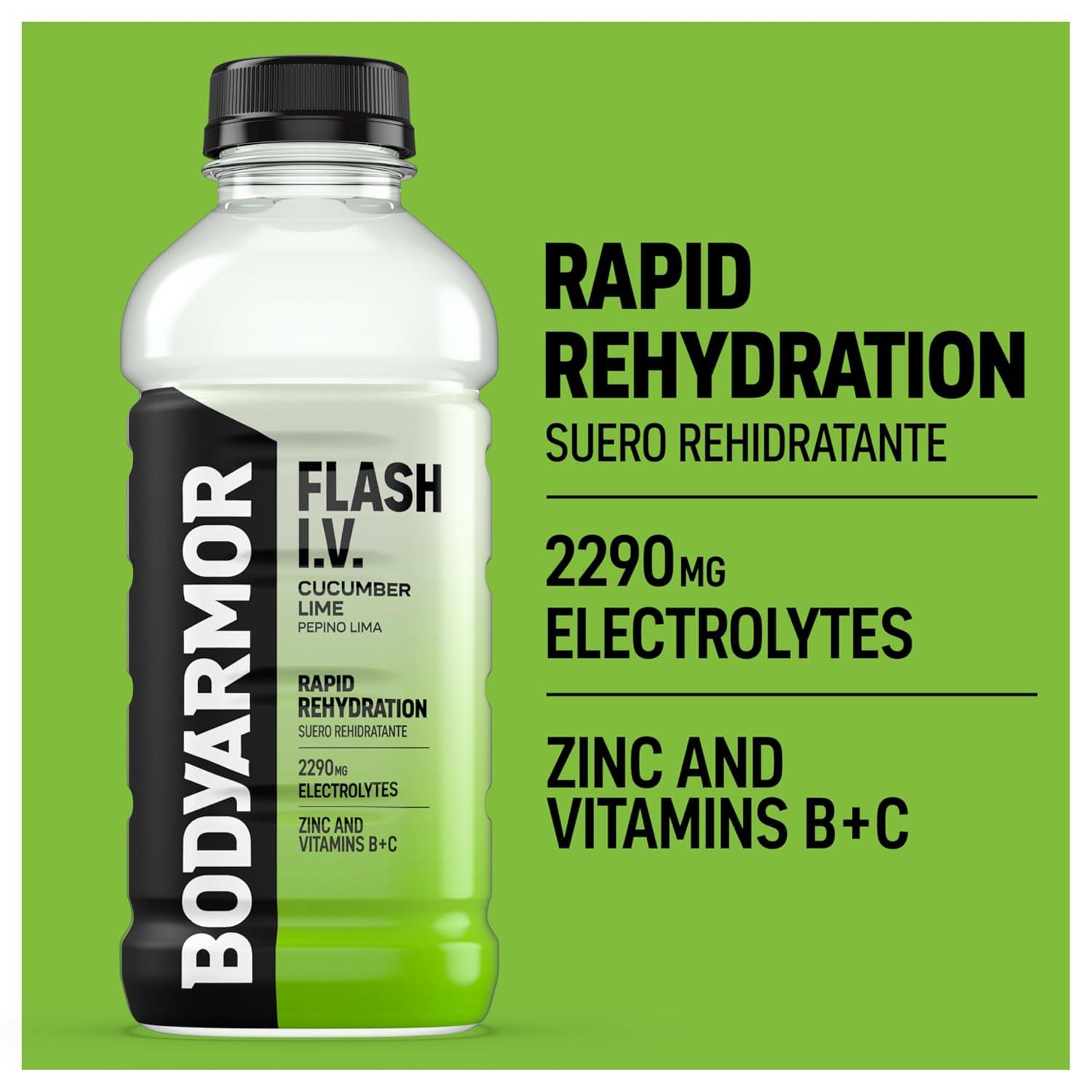 image:imageBODYARMOR FLASH IV Pineapple Passionfruit Zero Caffeine 20 fl oz bottles 12 packCucumber Lime