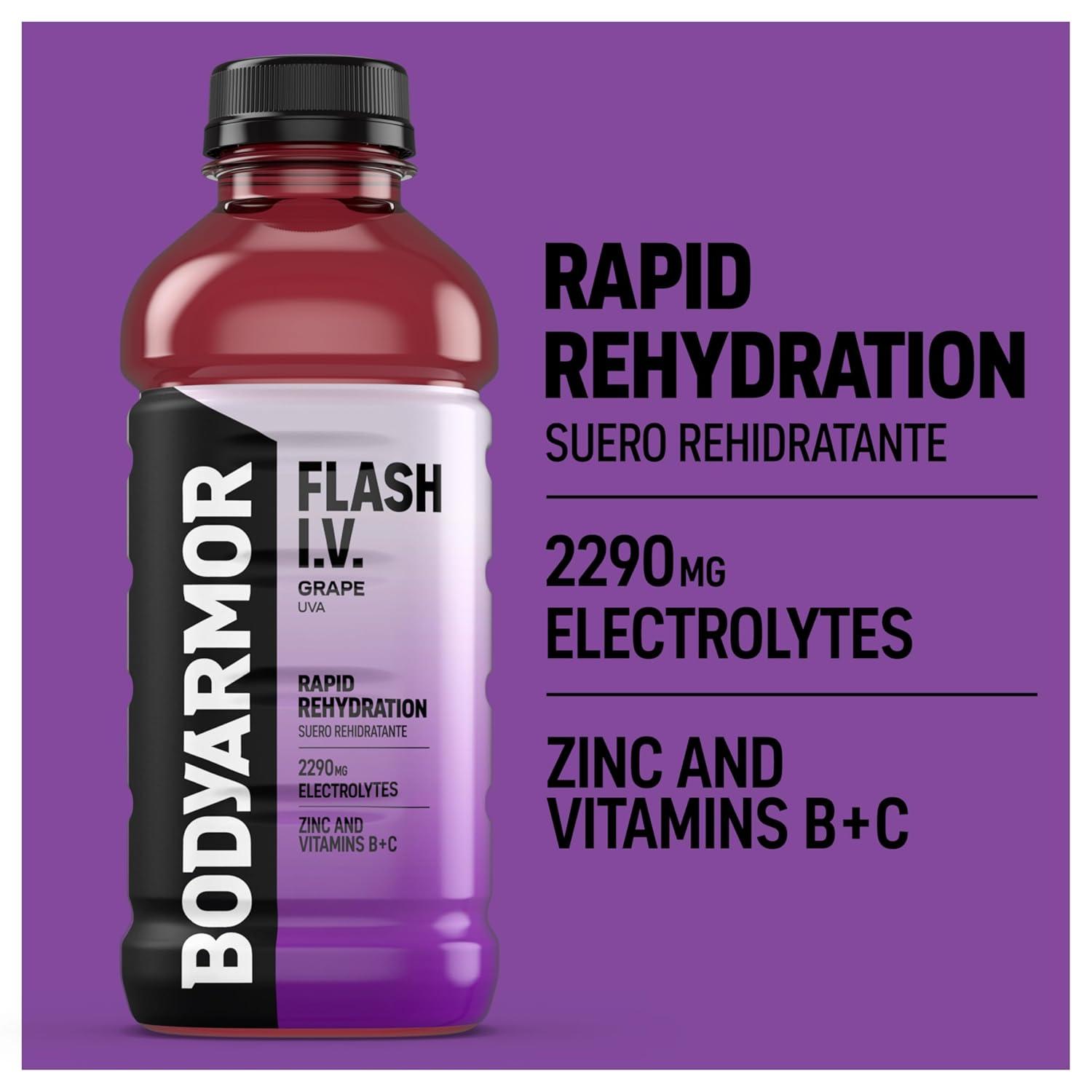 image:imageBODYARMOR FLASH IV Pineapple Passionfruit Zero Caffeine 20 fl oz bottles 12 packGrape
