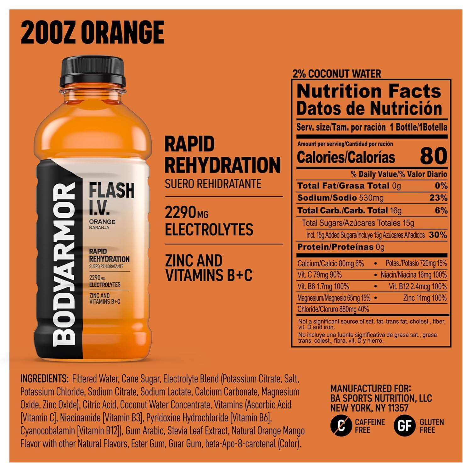 image:imageBODYARMOR FLASH IV Pineapple Passionfruit Zero Caffeine 20 fl oz bottles 12 packOrange
