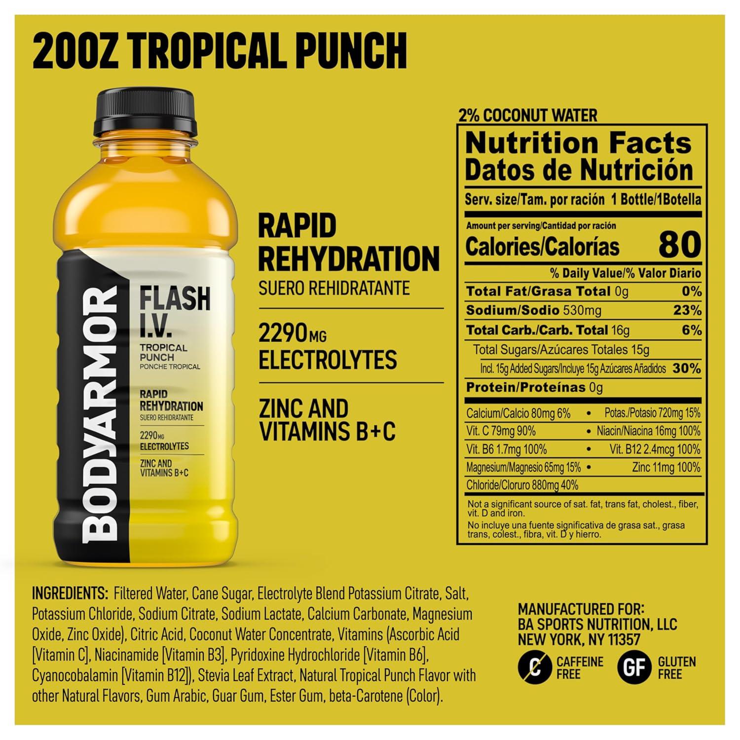 image:imageBODYARMOR FLASH IV Pineapple Passionfruit Zero Caffeine 20 fl oz bottles 12 packTropical Punch
