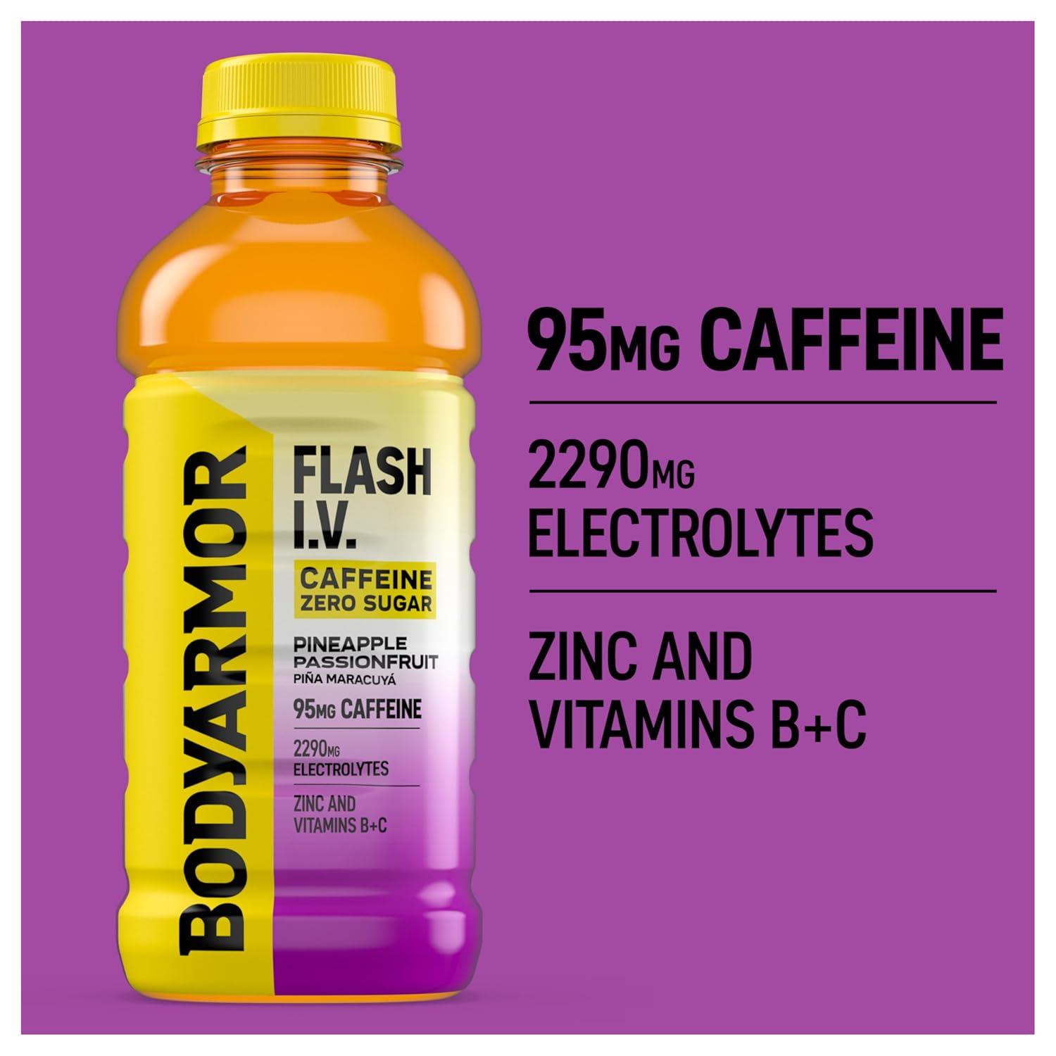 image:imageBODYARMOR FLASH IV Pineapple Passionfruit Zero Caffeine 20 fl oz bottles 12 packZero Sugar Caffeinated Pineapple Passionfruit