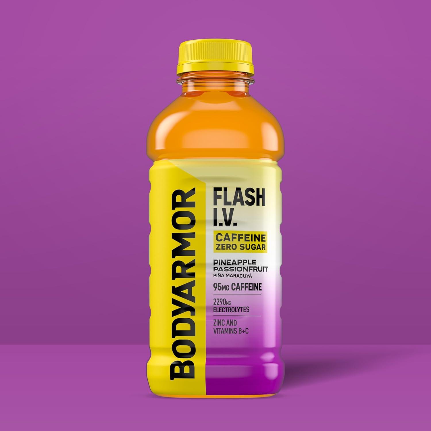 image:imageBODYARMOR FLASH IV Pineapple Passionfruit Zero Caffeine 20 fl oz bottles 12 packZero Sugar Caffeinated Pineapple Passionfruit