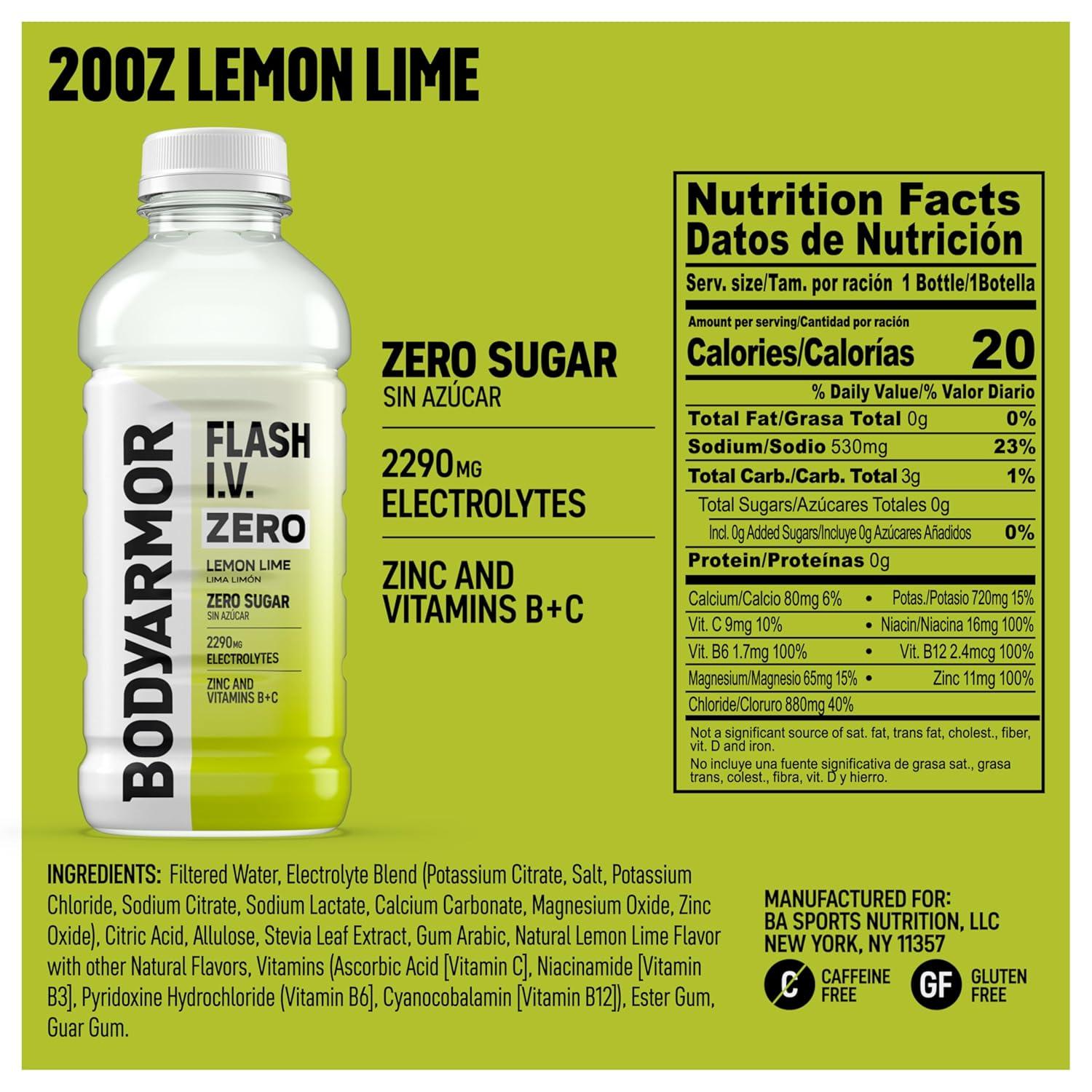 image:imageBODYARMOR FLASH IV Pineapple Passionfruit Zero Caffeine 20 fl oz bottles 12 packZero Sugar Lemon Lime
