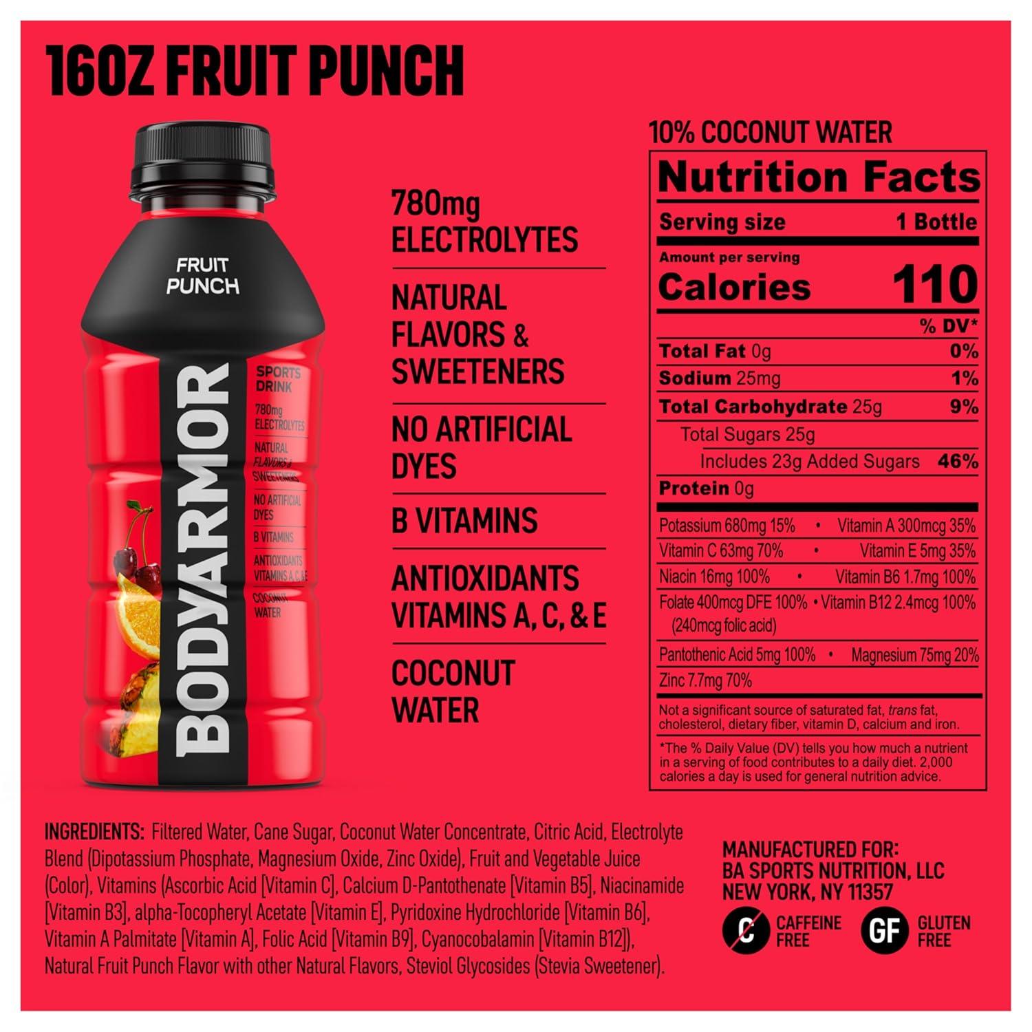 image:imageBODYARMOR Sports Drink Tropical Passionfruit Electrolyte Drink Hydration 16 Fl Oz Bottles 12 Pack Flavored Coconut Water with B Vitamins amp AntioxidantsFruit Punch
