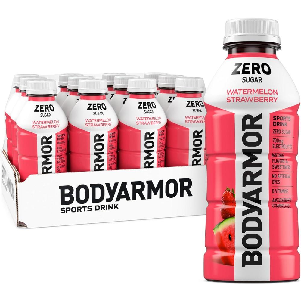 image:imageBODYARMOR ZERO Sugar Watermelon Strawberry Electrolyte Drink Natural Flavors 16 Fl Oz Bottles 12 Pack B Vitamins amp Antioxidants Sugar Free HydrationZero Watermelon Strawberry