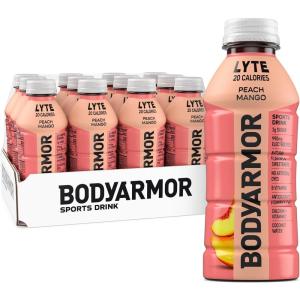 BODYARMOR ZERO Sugar Watermelon Strawberry Electrolyte Drink, Natural Flavors, 16 Fl Oz Bottles (12 Pack), B Vitamins & Antioxidants Sugar Free Hydration(Lyte Peach Mango)