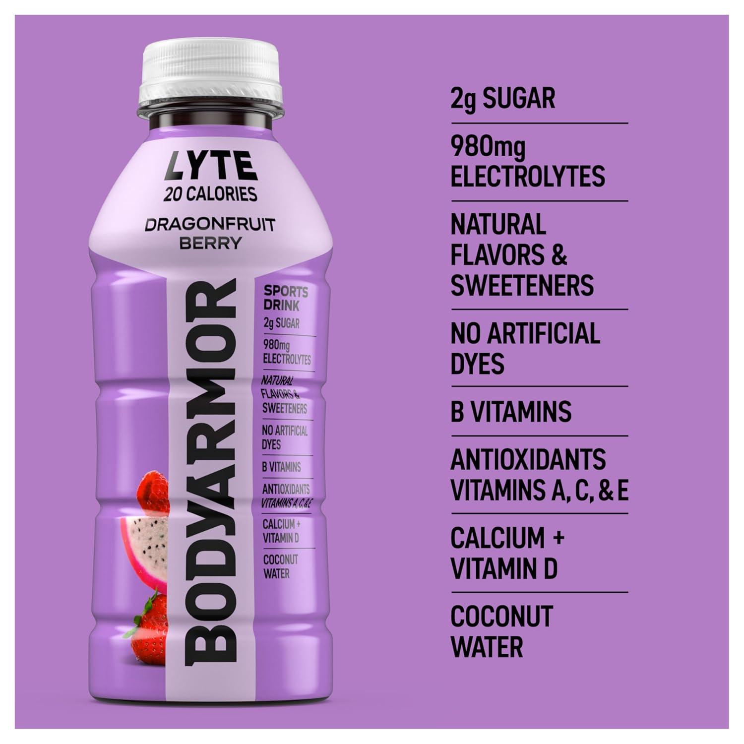 image:imageBODYARMOR LYTE Dragonfruit Berry Electrolyte Drink 20 Calories 16 Fl Oz Bottles 6 Pack Coconut Water Sports Drink Natural Flavor amp B VitaminsLyte Dragonfruit Berry