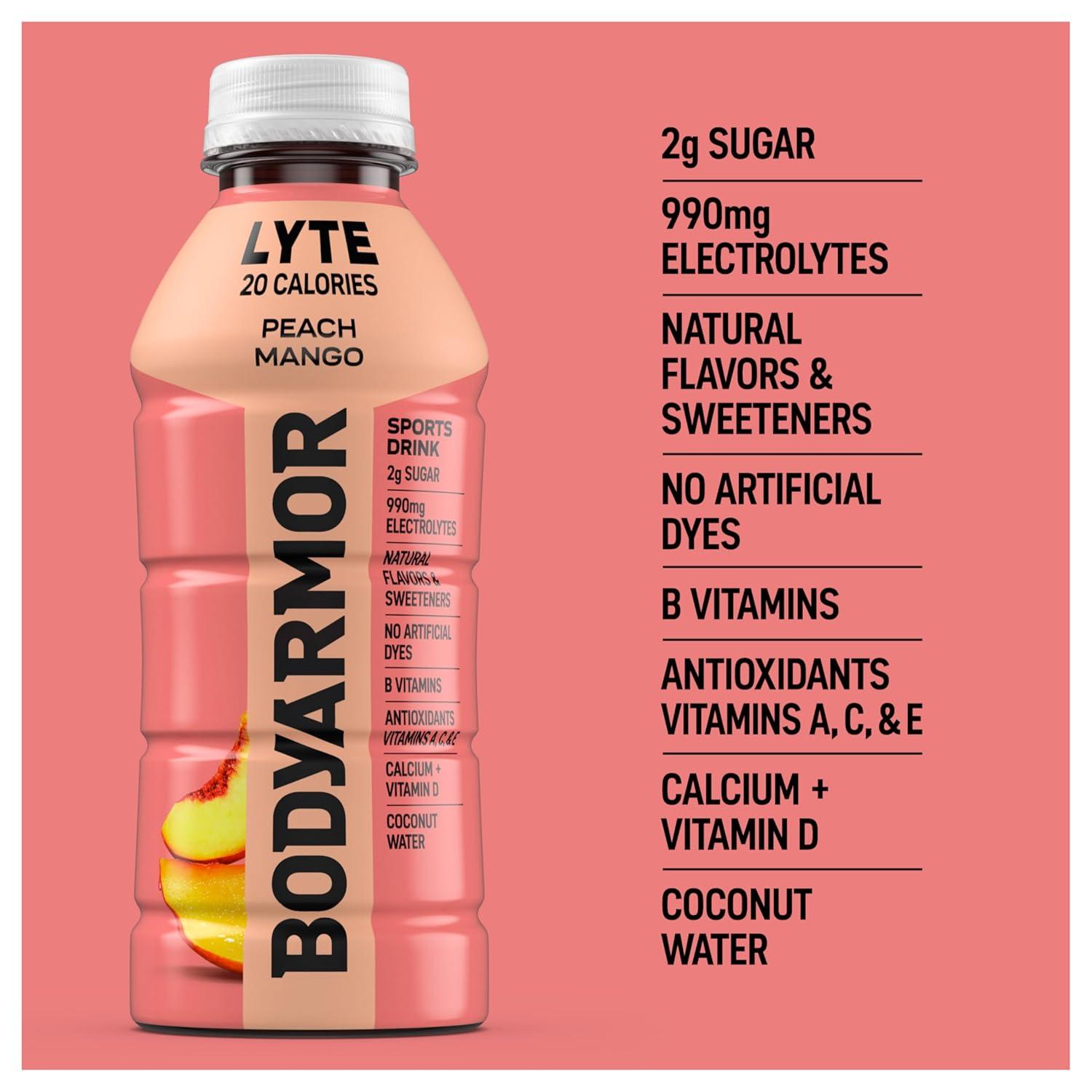 image:imageBODYARMOR LYTE Dragonfruit Berry Electrolyte Drink 20 Calories 16 Fl Oz Bottles 6 Pack Coconut Water Sports Drink Natural Flavor amp B VitaminsLyte Peach Mango