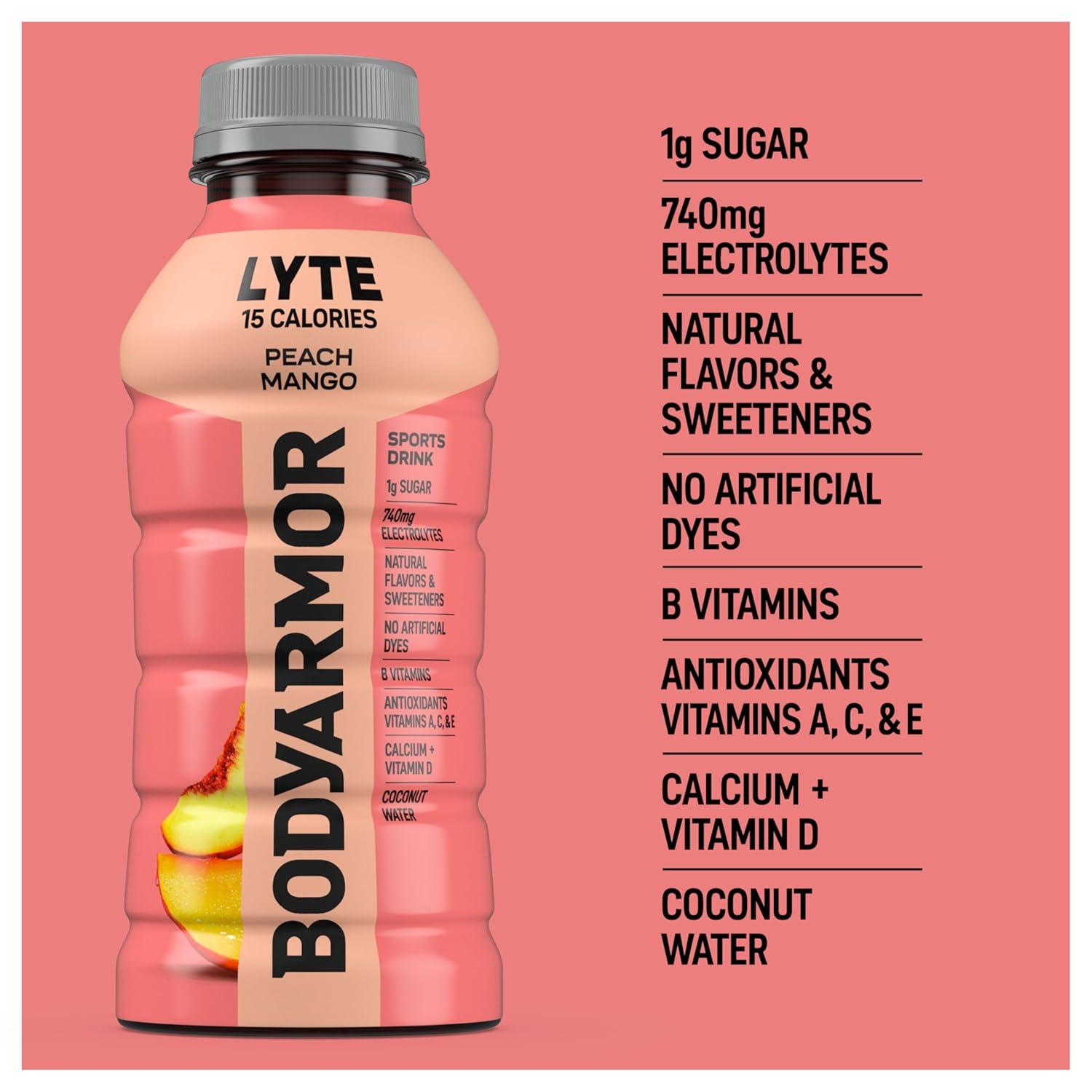 image:imageBODYARMOR LYTE Dragonfruit Berry Electrolyte Drink 20 Calories 16 Fl Oz Bottles 6 Pack Coconut Water Sports Drink Natural Flavor amp B VitaminsLyte Peach Mango