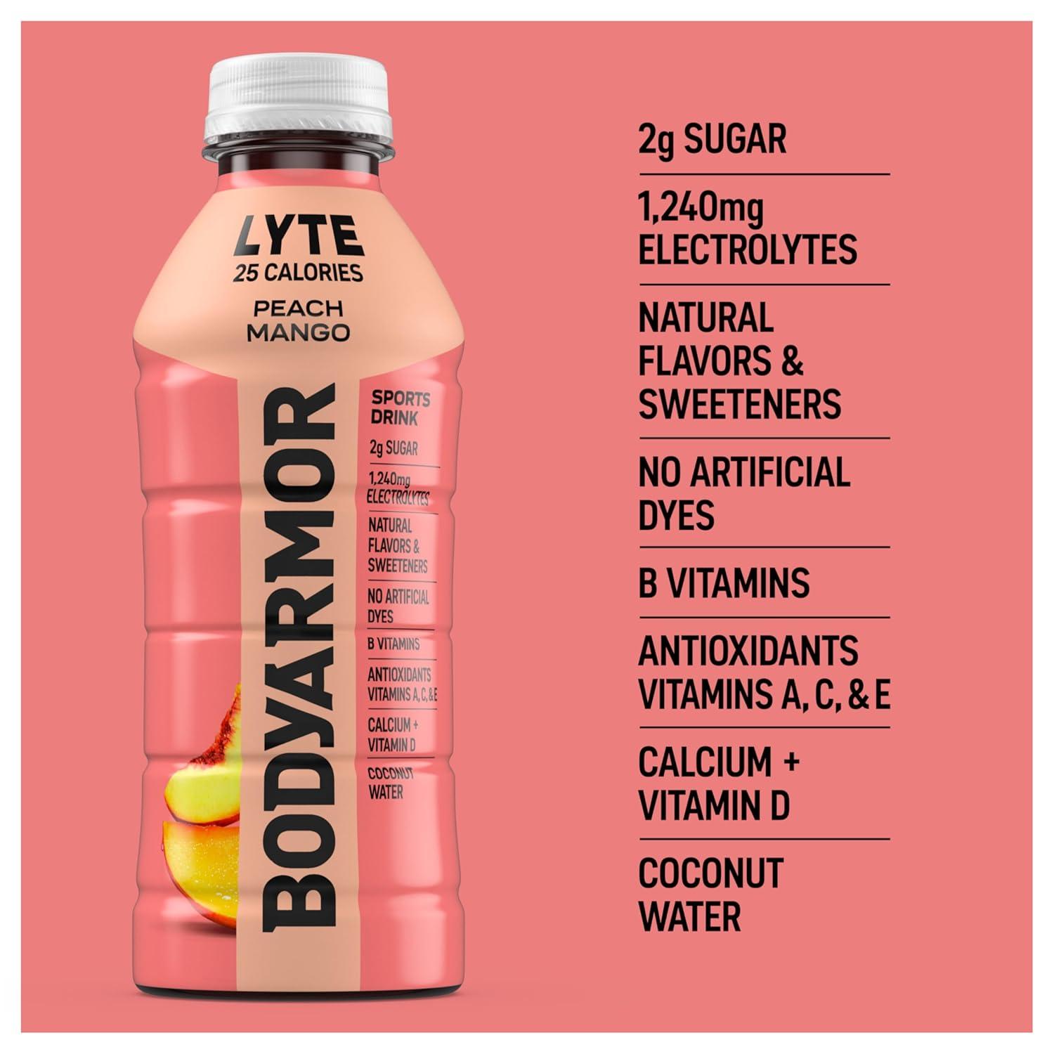 image:imageBODYARMOR LYTE Dragonfruit Berry Electrolyte Drink 20 Calories 16 Fl Oz Bottles 6 Pack Coconut Water Sports Drink Natural Flavor amp B VitaminsLyte Peach Mango