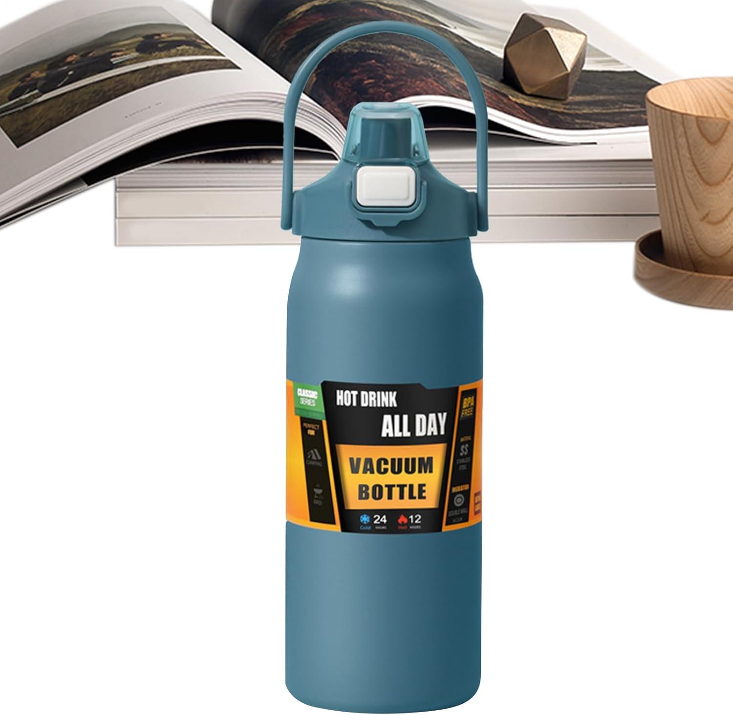 imageBouteilles Isothermes 1500ml Tasse En Acier Inoxydable Avec Paille Bouteille dEau Sportivepour Adultes Femmes Hommes cole Sport Maison Voyage Boissons Chaudes et Boissons Froides CafBleu Fonc