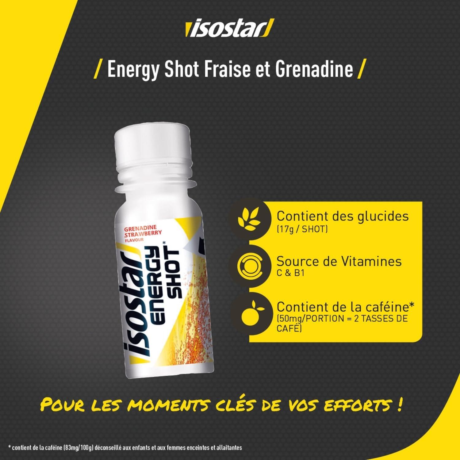 imageIsostar Energy Shot Fraise ampamp Grenadine Boost nergtique avec Cafine et Source de Glucides Format 60 ml 195696 Taille uniqueNoirBlancJaune