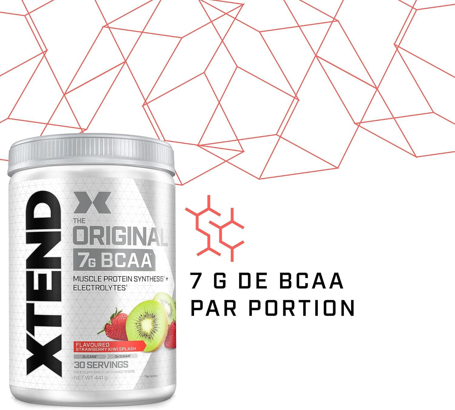 imagePoudre XTEND Original aux BCAA citroncitron vert complment alimentaire aux acides amins ramifis 7 g de BCAA lectrolytes pour rcupration et hydratation 30 portionsFraisekiwi
